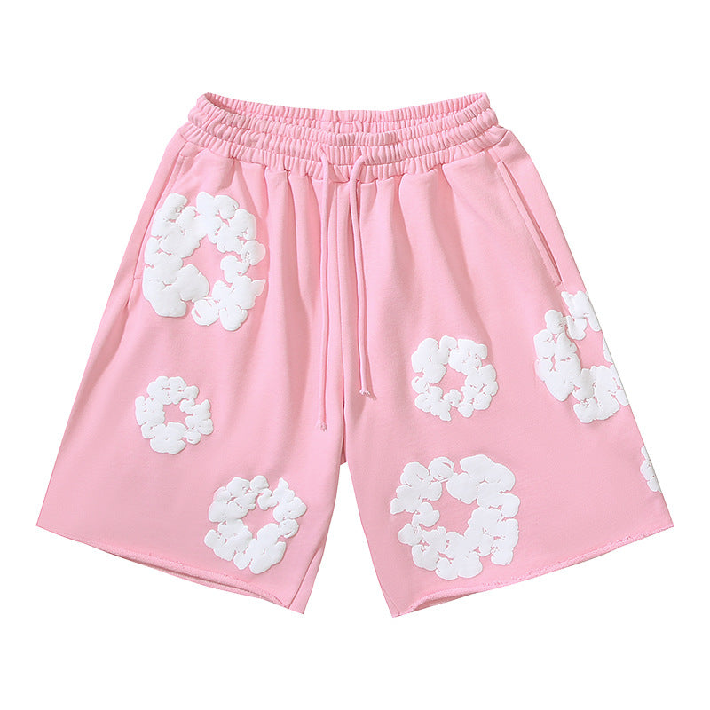 Foamed Kapok Flower Loose-Fitting Short-Sleeved Shorts