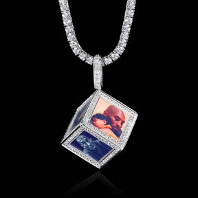 Hip Hop Jewelry Cube Memory Photo Pendant Frame Necklace