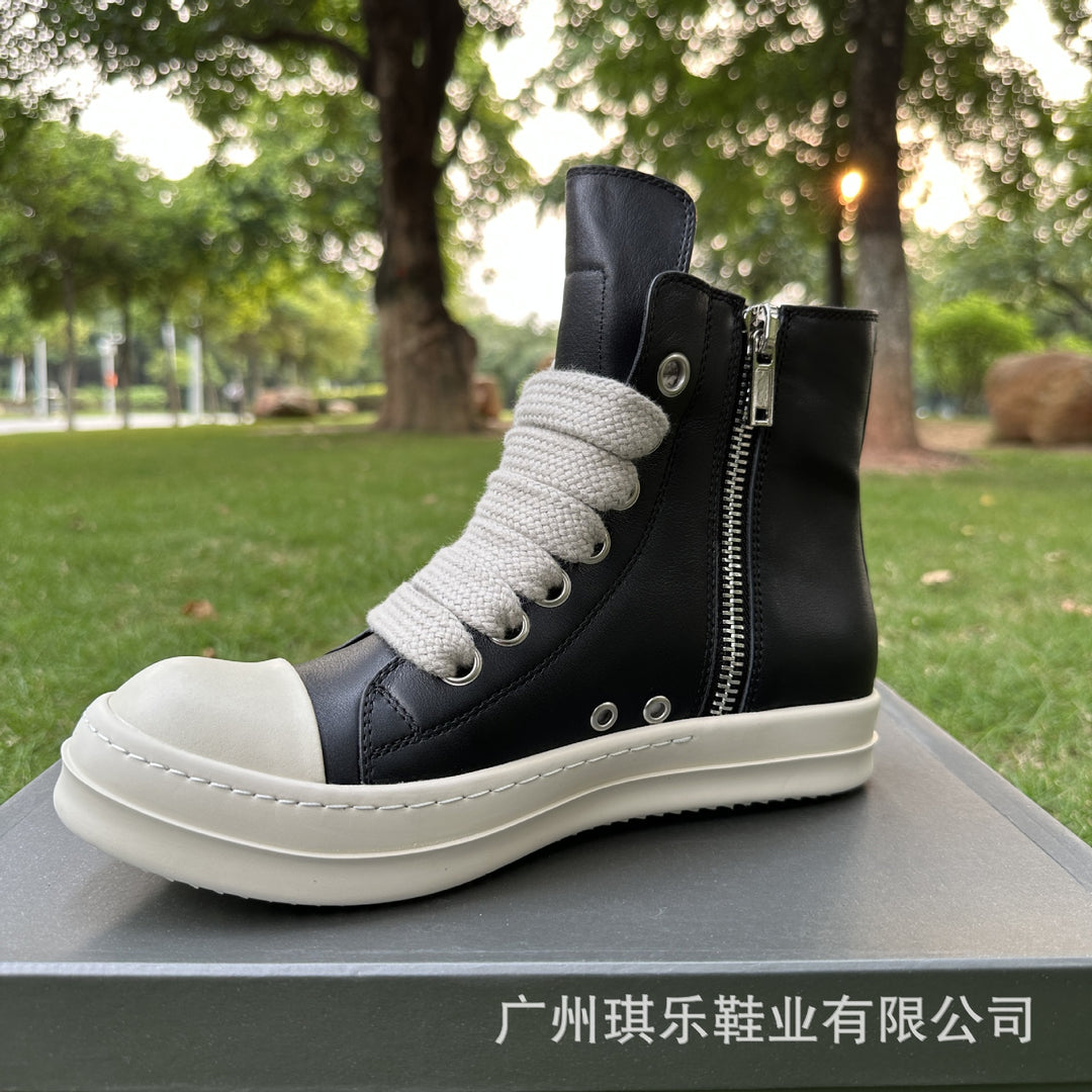 Genuine Leather High-Top Skate Shoes with Wide Laces