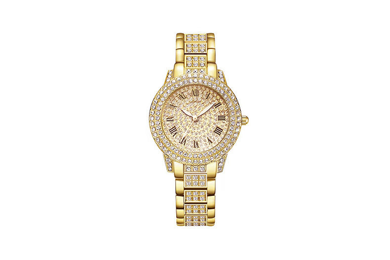 Women's Watch with Roman Numerals and Full Diamond Dial