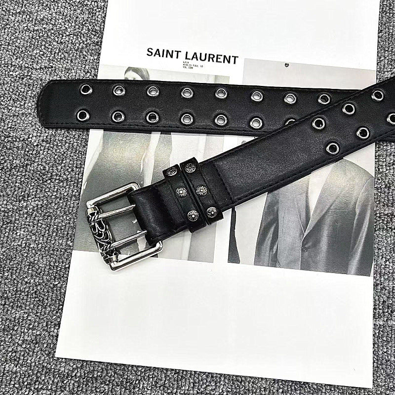 Chrome Hearts Vine Carved Coral Buckle Gothic Studded Leather Belt