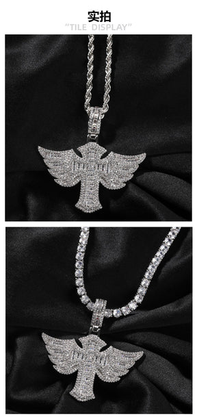 Angel Wings Cross Diamond Pendant