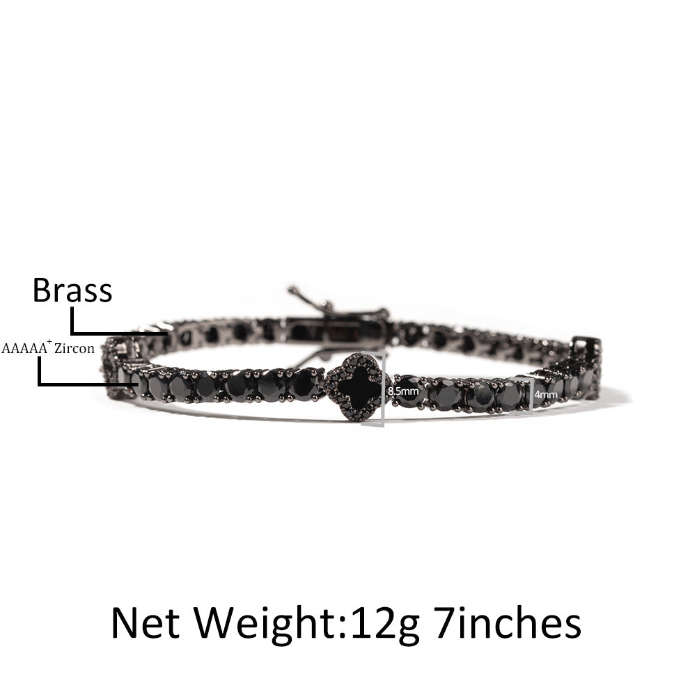 Black Four-Leaf Clover Tennis Chain 4mm Zircon Bracelet