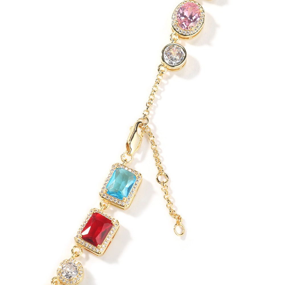 Exquisite diamond-encrusted colored gemstone bracelet and necklace