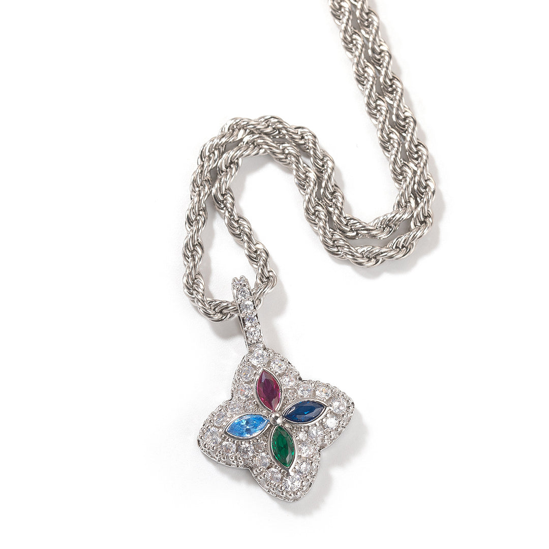 Cubic Zirconia Colorful Four-Leaf Clover Pendant