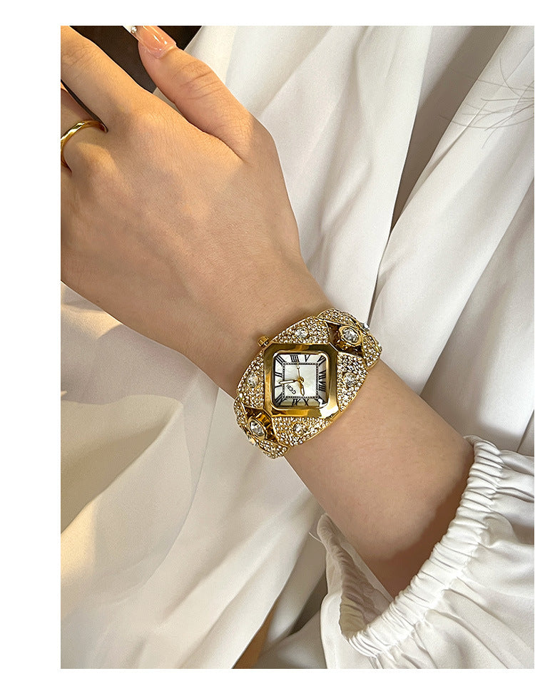 Luxury Full Diamond High-End Bangle Watch for Women