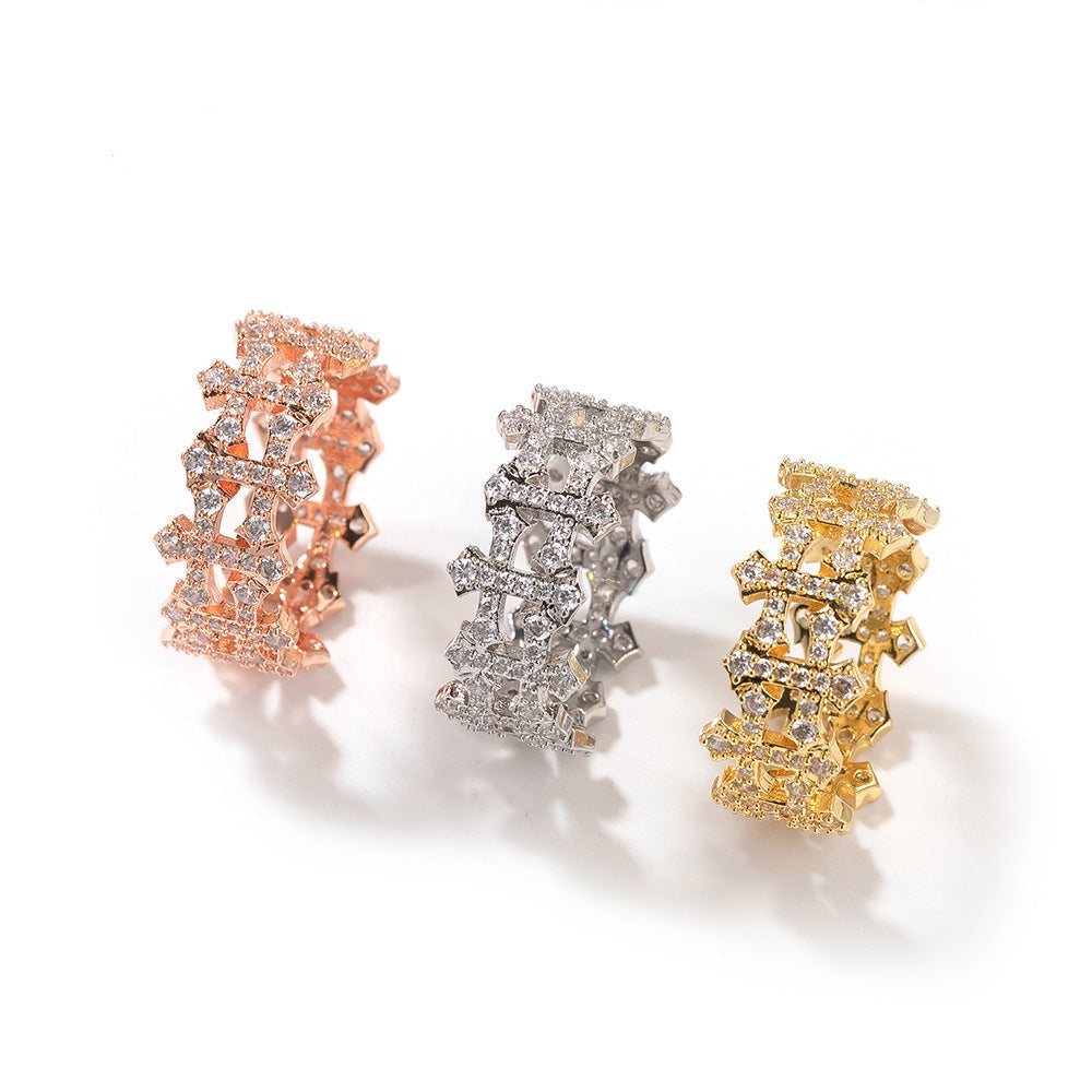 9mm Double-Sided Cross-Shaped Zircon Ring