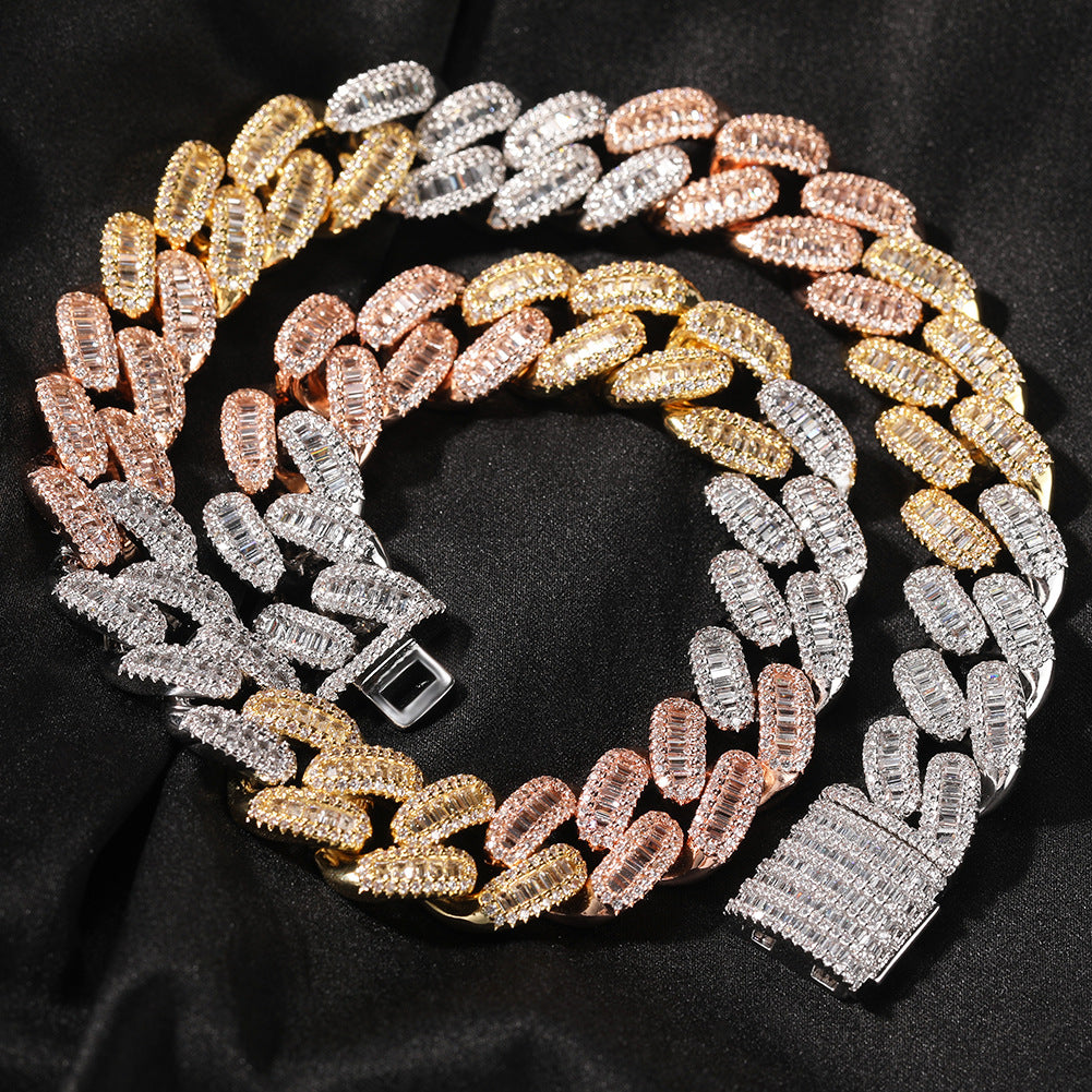 High-end copper with zircon inlay, 15mm Cuban chain