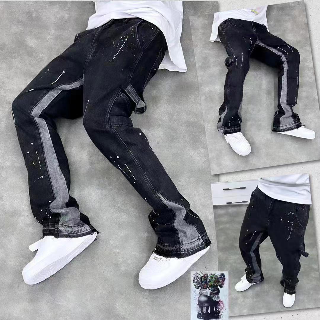 Paint-Splatter Flared Retro Loose-Fit Jeans
