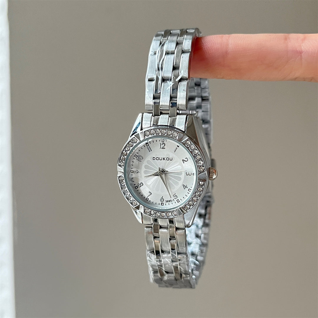 Exquisite Watch with Small Dial, Daisy Motif and Diamond Accents