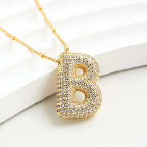 Bubble Initial Necklace 14k Gold Plated Cubic Zirconia