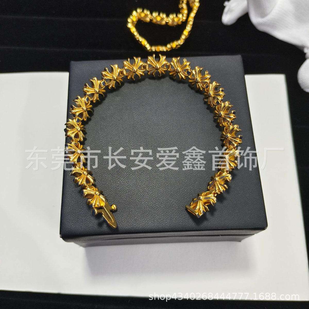 chrome hearts gold diamond cross flower bracelet