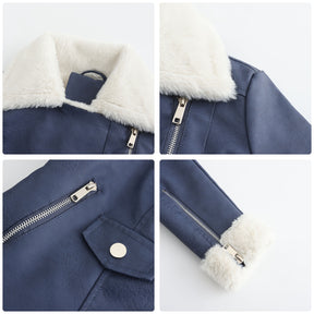 Autumn and winter fleece leather women's warm long-sleeved lapel coat jacket