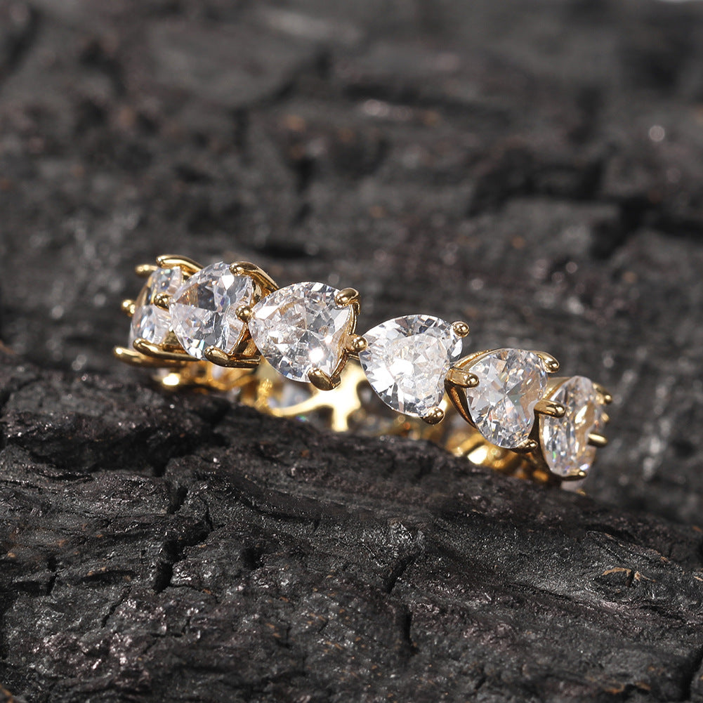 Hip-hop single-row heart-shaped zircon rings