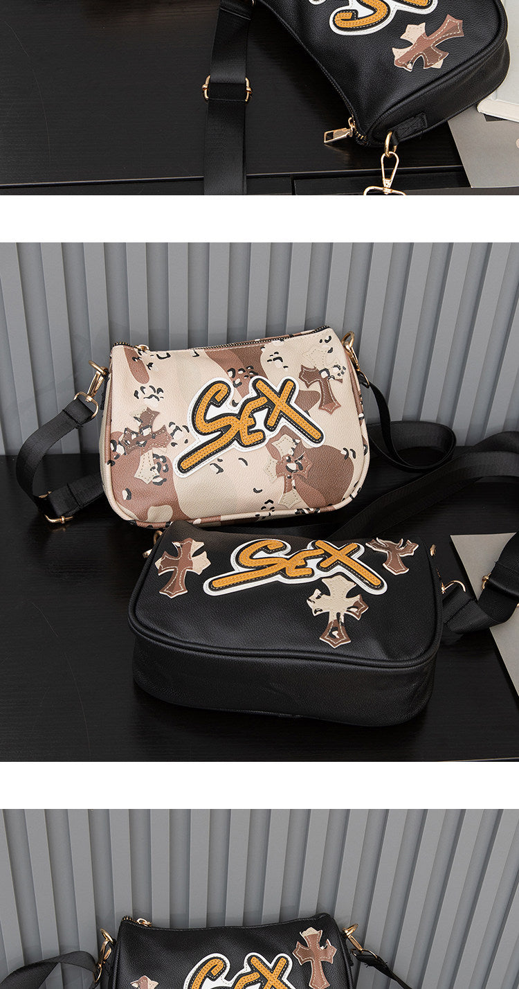 Chrome Hearts cross camouflage PU leather crossbody bag