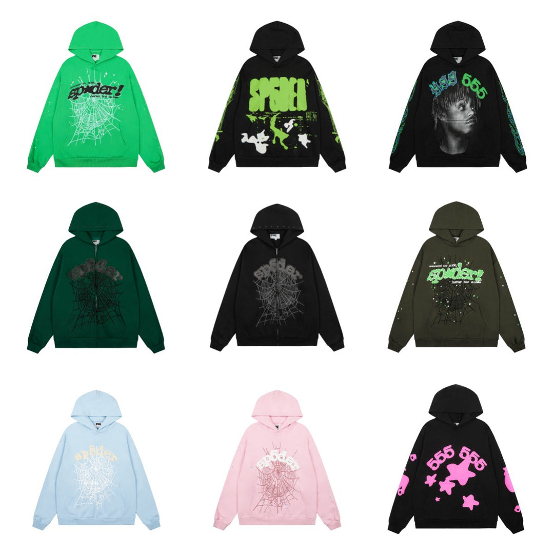 Sp5der patterned beaded 555555 hoodie and trousers
