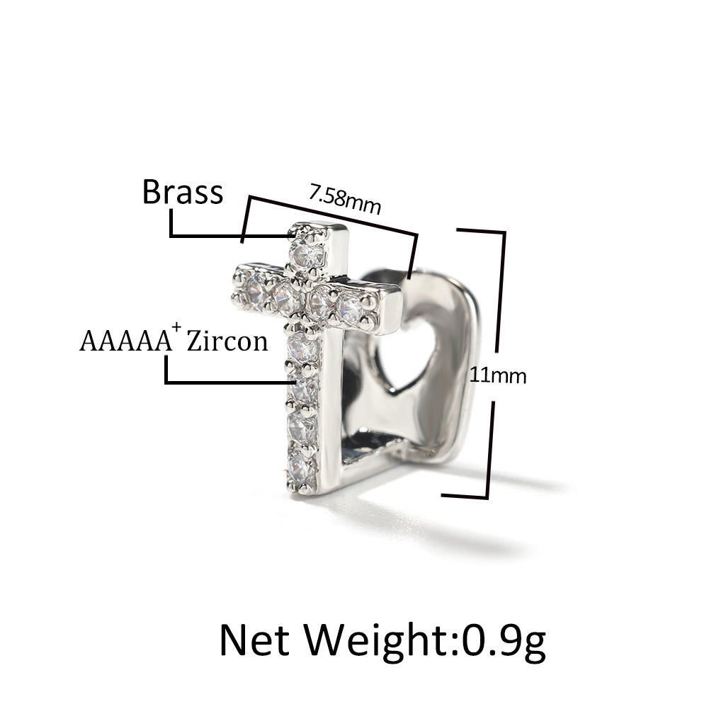 Hip-hop gold braces with zirconia cross Teeth Grillz