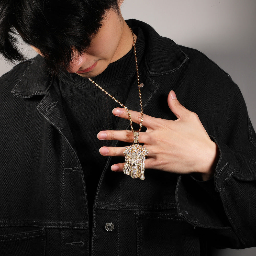 Hip Hop  Iced Out CZ Jesus Piece Pendant Necklace
