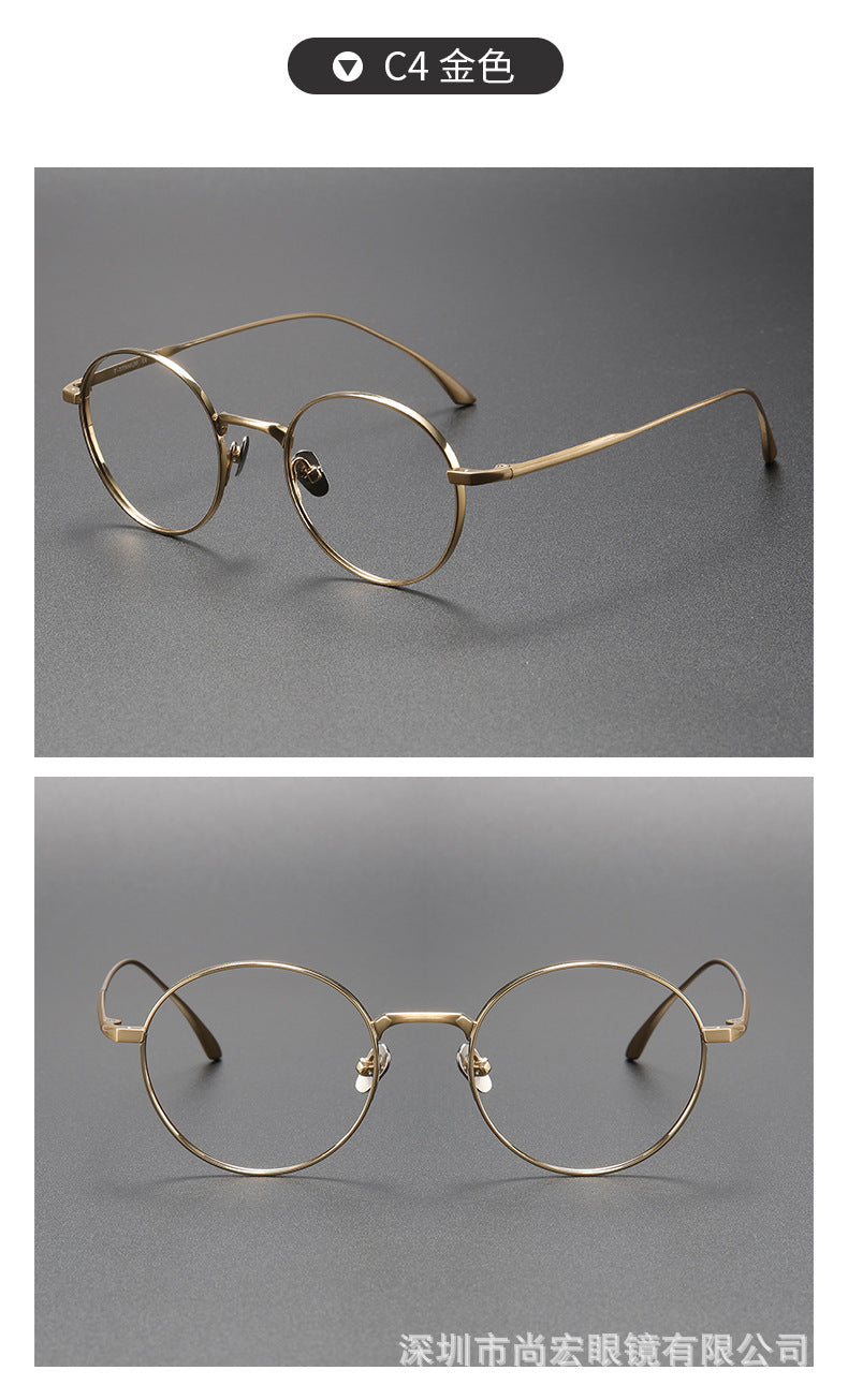 Pure titanium women's retro round handmade glasses frame