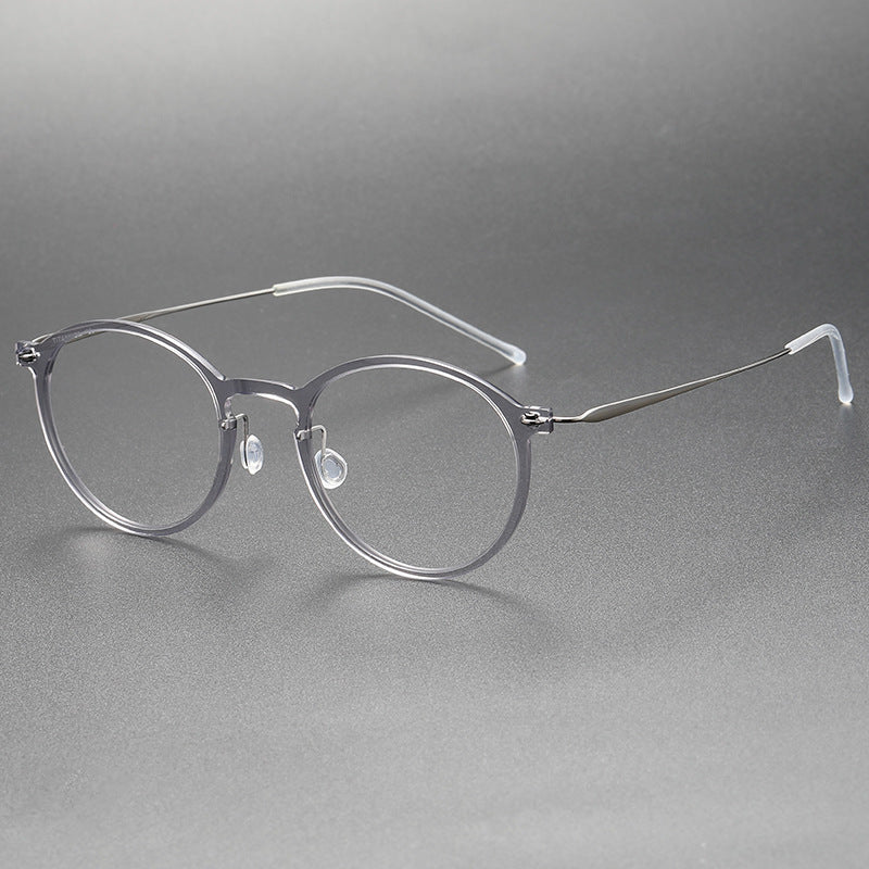 Clear Round Eyeglasses with Titanium Temples