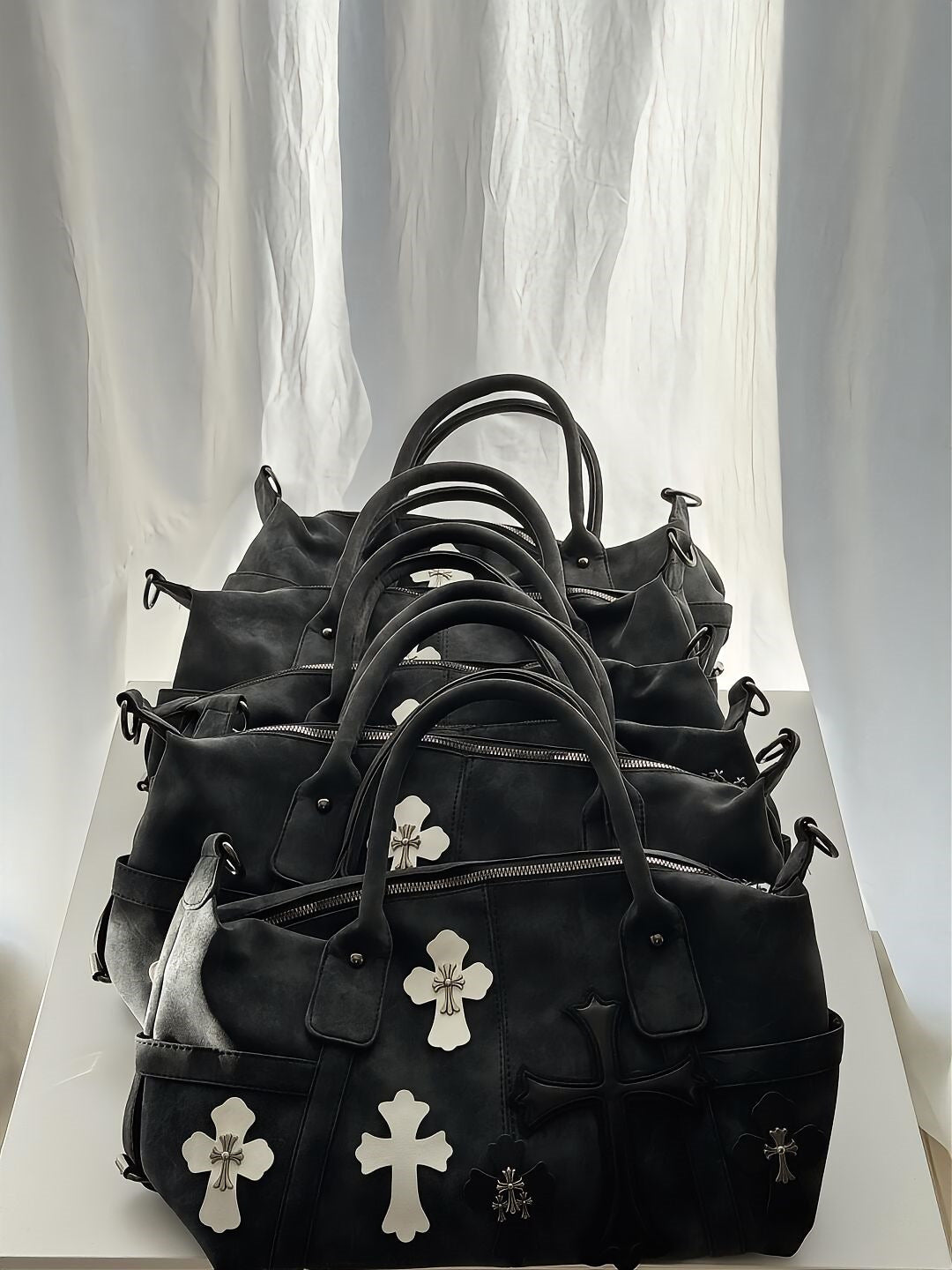 Chrome Hearts Black and White Patchwork Travel Bag