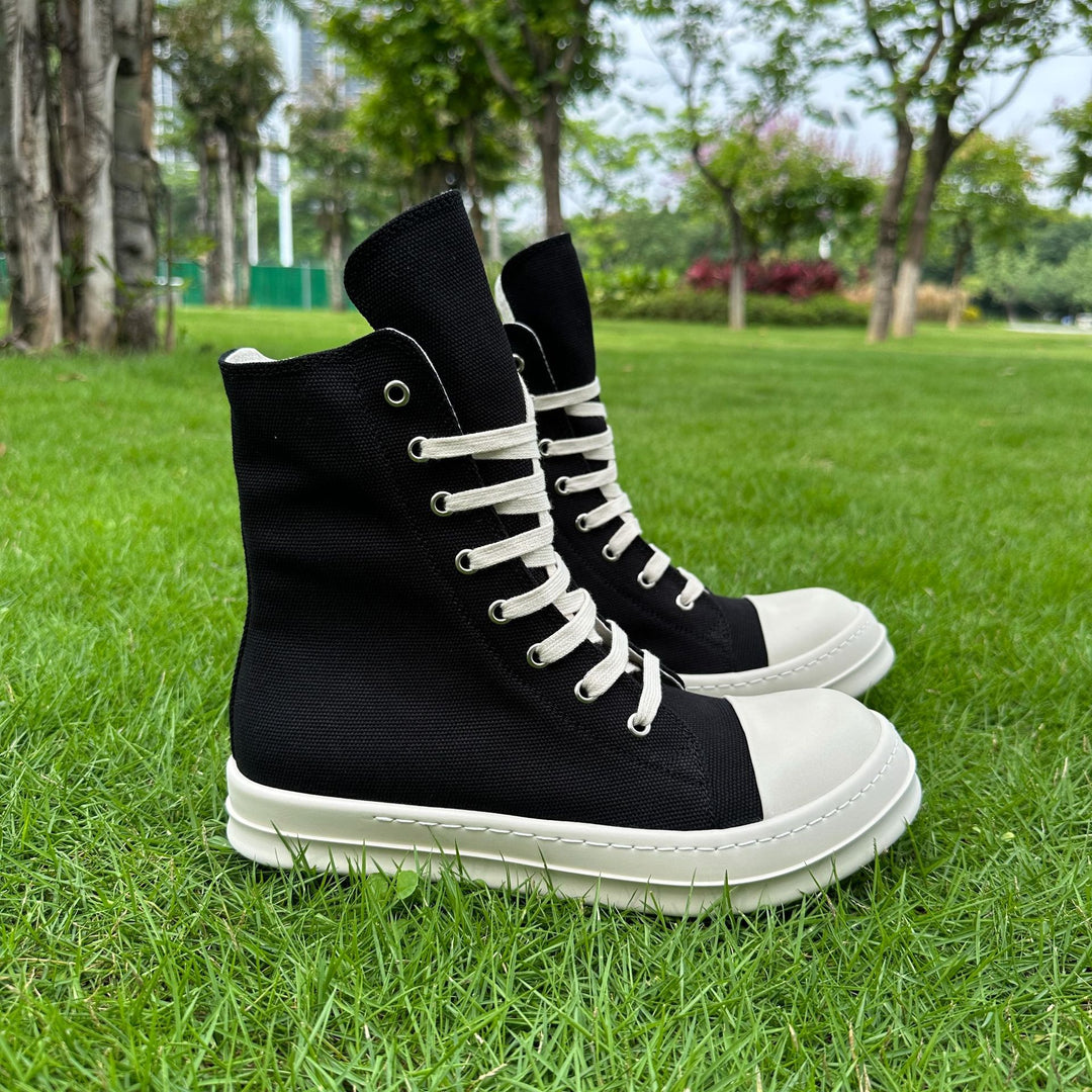 Plus-Size Thick-Soled, Black, Unisex Canvas Sneakers