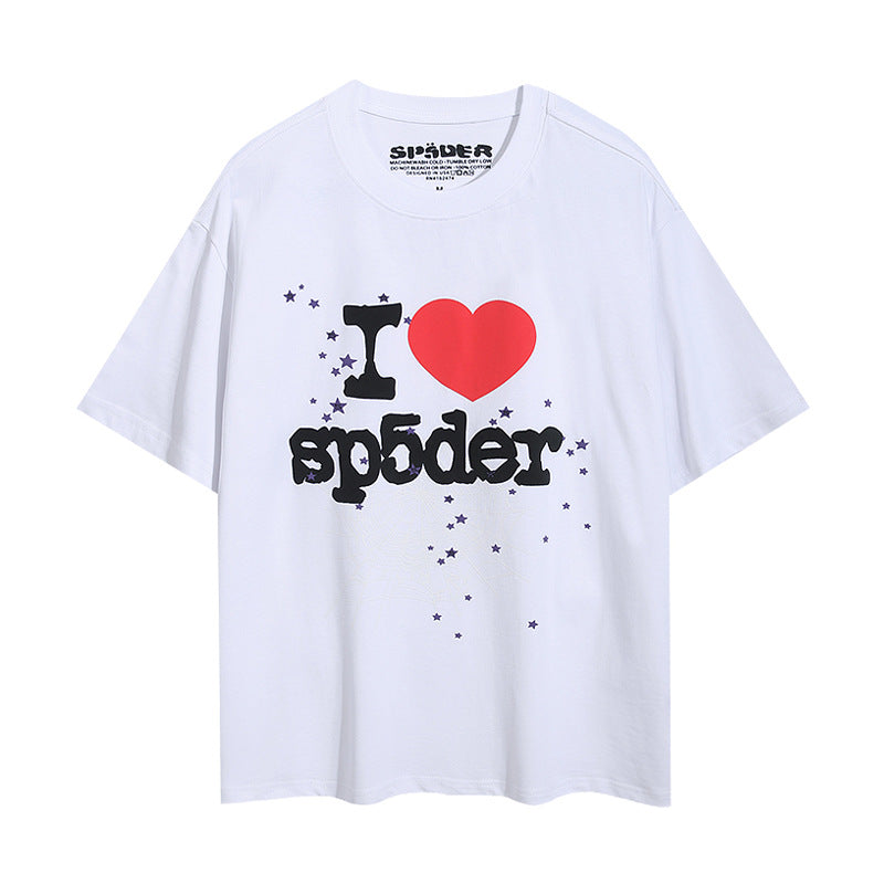 Sp5der foam letter 555 spider web print short-sleeved T-shirt