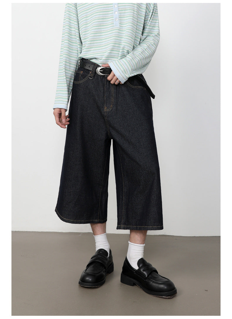 Summer Loose Fit Cropped Straight Leg Denim Shorts