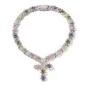 Colorful zircon ice flower cross necklace