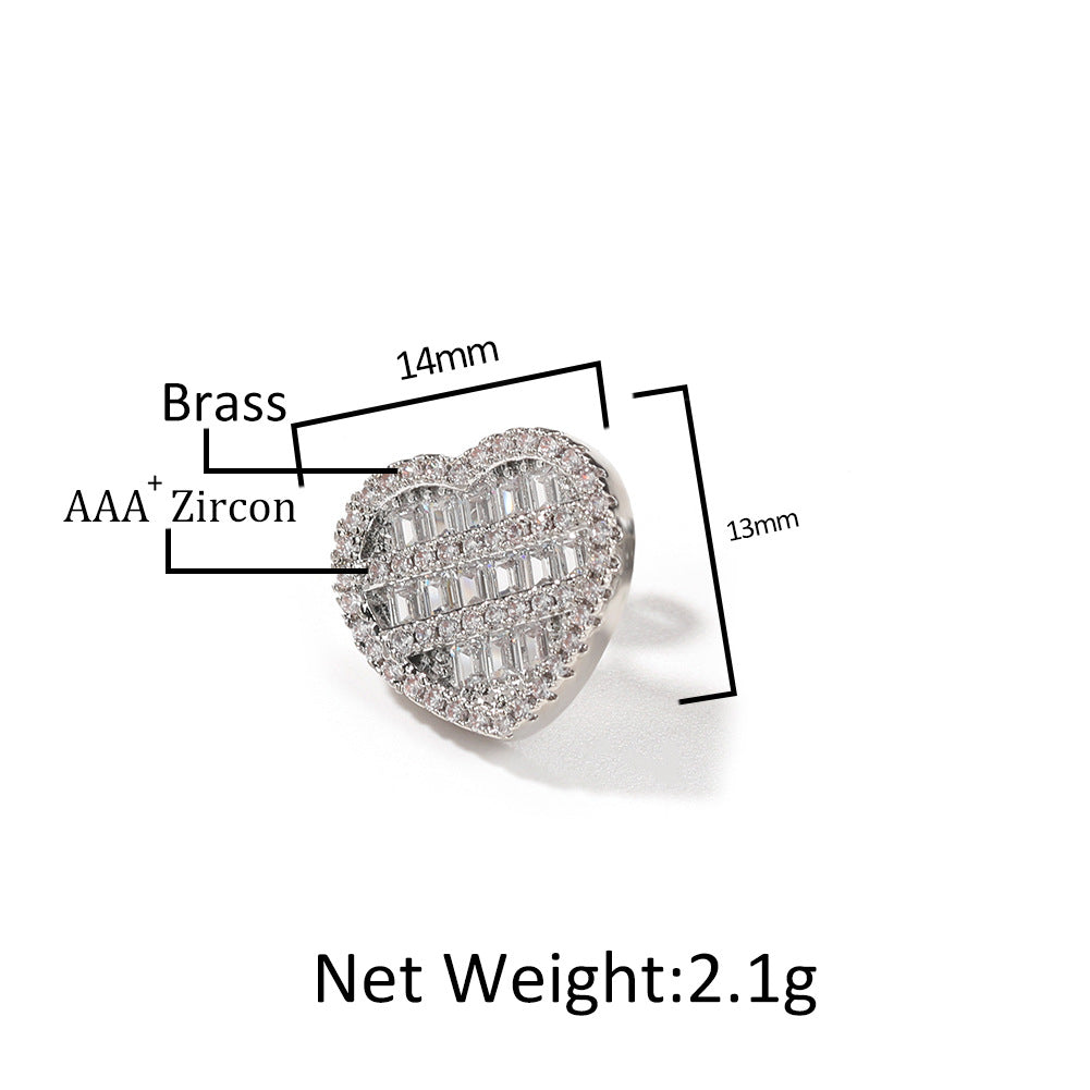 Hip-hop inlaid zircon heart-shaped earrings