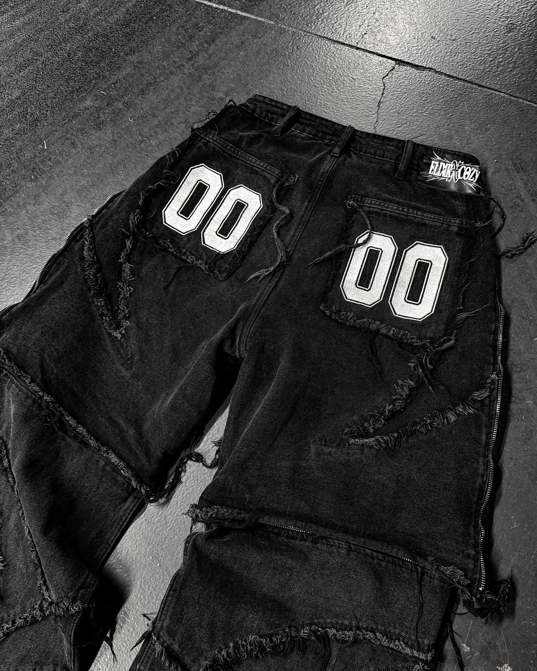 Paneled, Loose-Fit, Embroidered, and Fur-Trimmed Denim Jeans