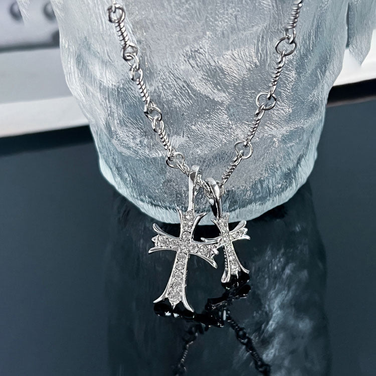 Double Cross Diamond Necklace Hip Hop Pendant