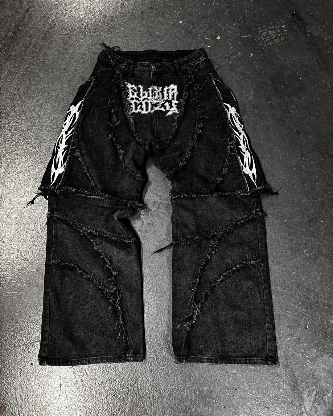 Paneled, Loose-Fit, Embroidered, and Fur-Trimmed Denim Jeans