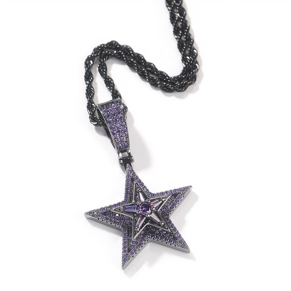 Hip-hop diamond-studded rotating five-pointed star necklace