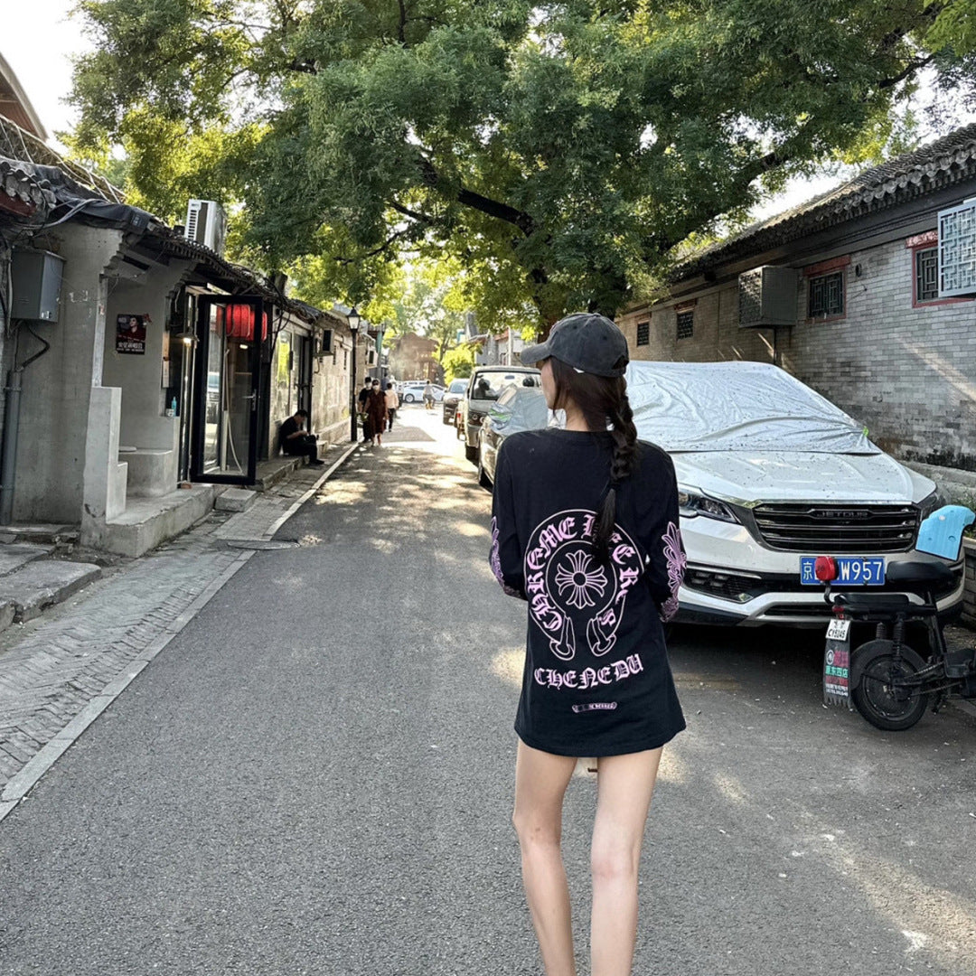 Chrome Hearts Pink Horseshoe Print Short-Sleeve T-Shirt