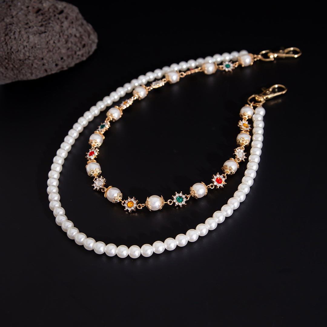 Pearl, Multi-Gemstone, Cross & Floral Pant Chain