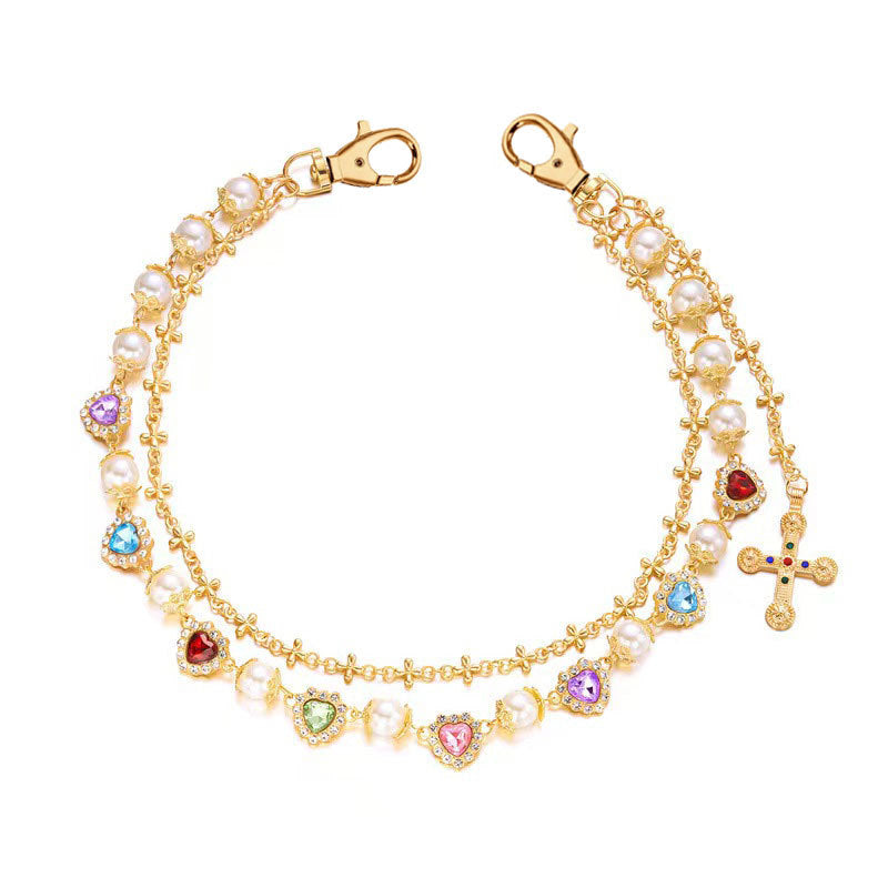 Rhinestone & Pearl Jewelry Set: Bracelet, Necklace, and Waist Chain