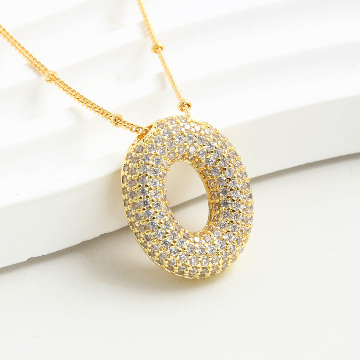 Bubble Initial Necklace 14k Gold Plated Cubic Zirconia