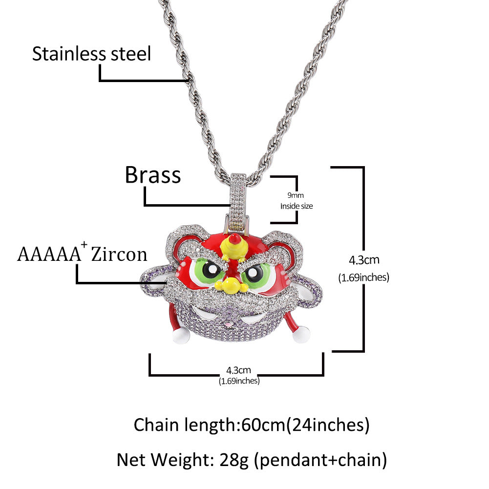 Ancient Lion Pendant Necklace Personalized Diamond Hip-Hop Necklace