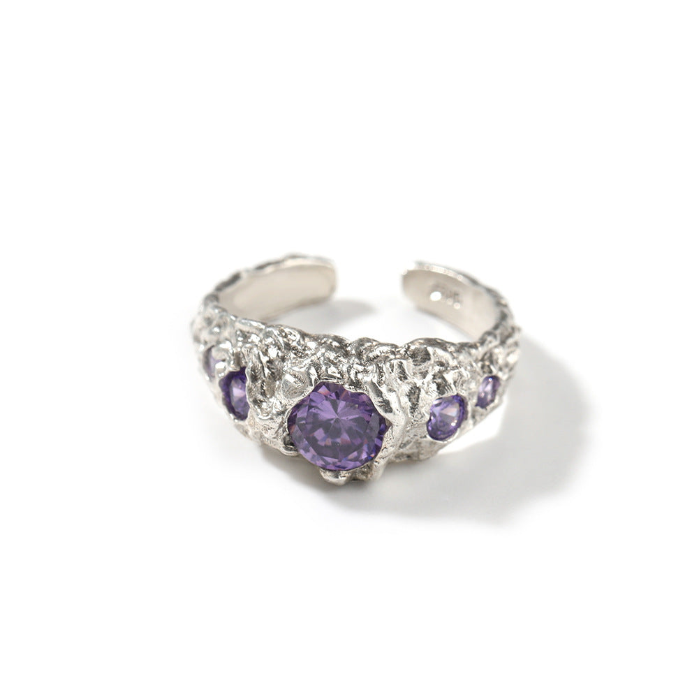 Hip-Hop 925 Silver Ring with Purple Zircon