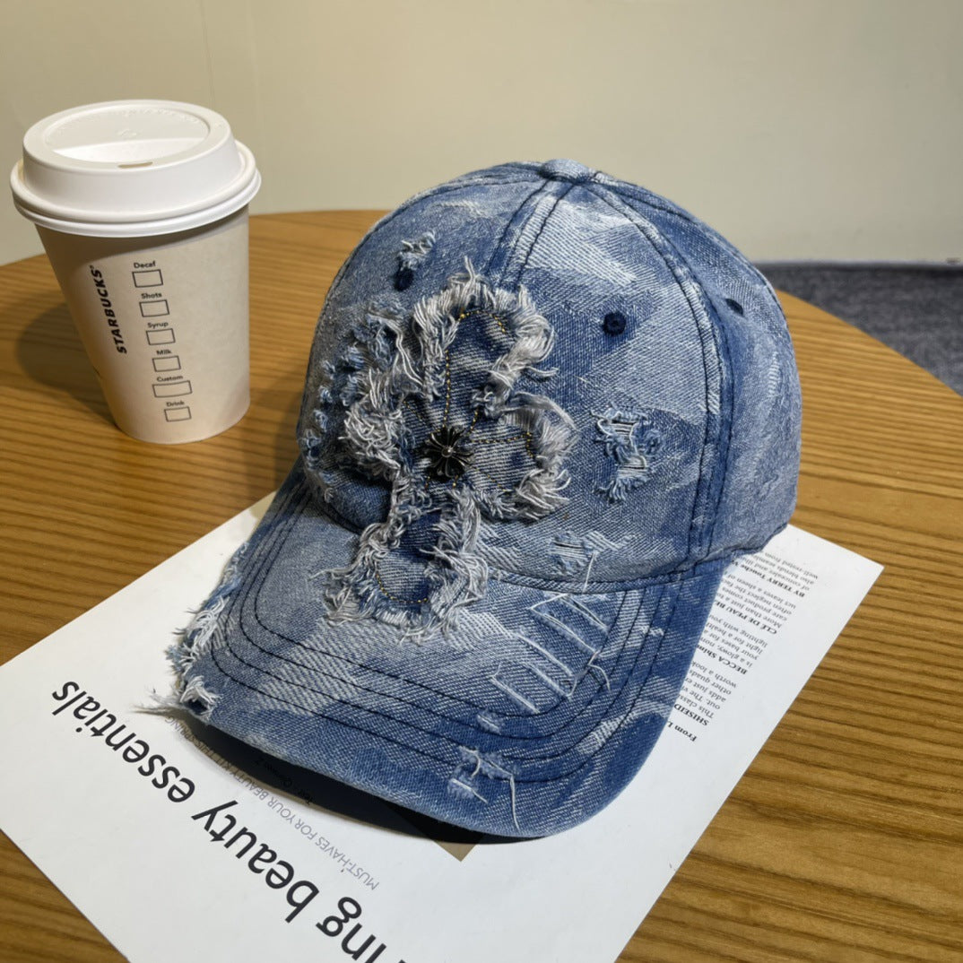 Chrome Hearts Ripped Denim Baseball Cap