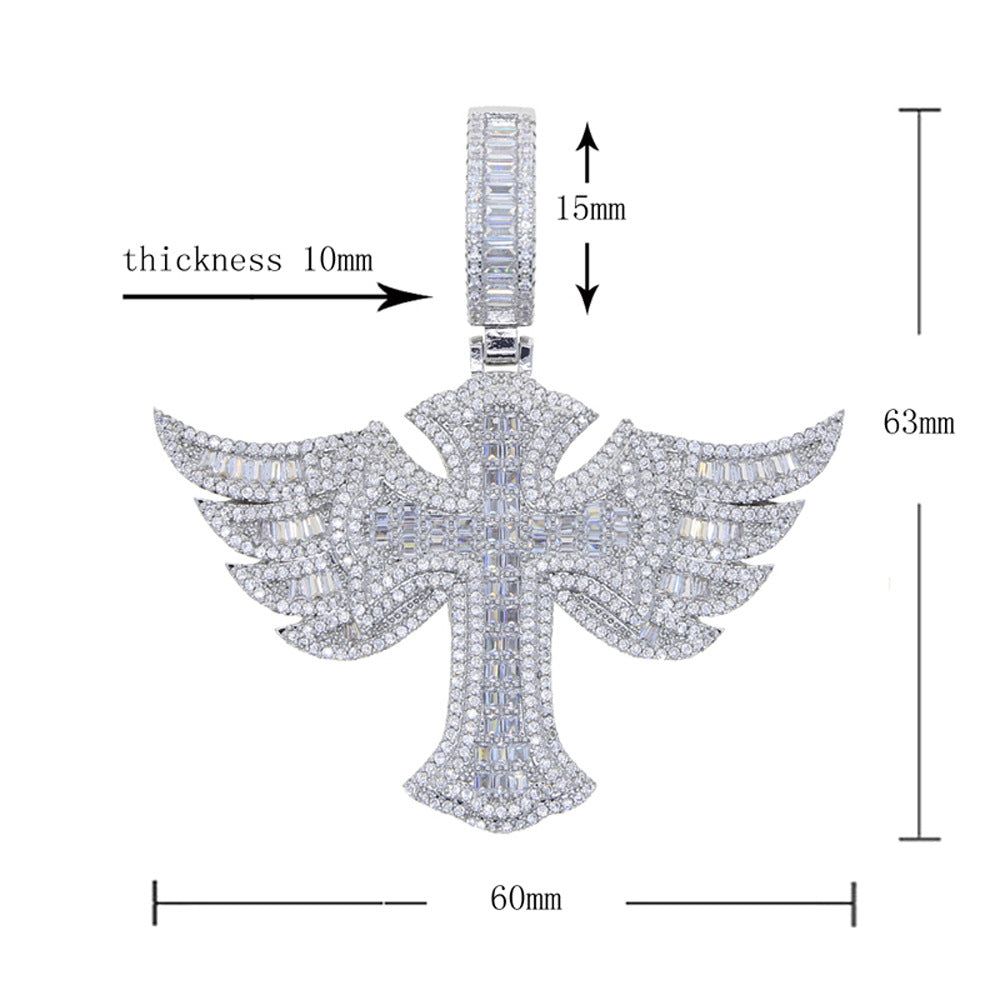 Hip Hop Winged Cross Zirconia Pendant Necklace