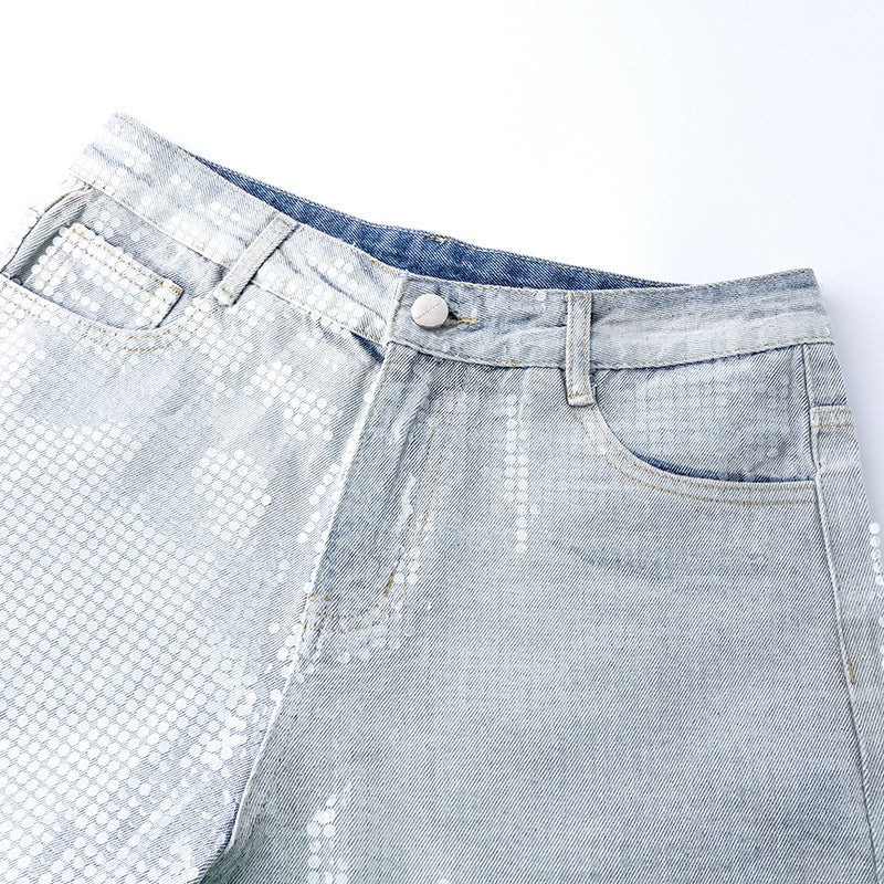 Rhinestone sequin gradient color wide-leg jeans