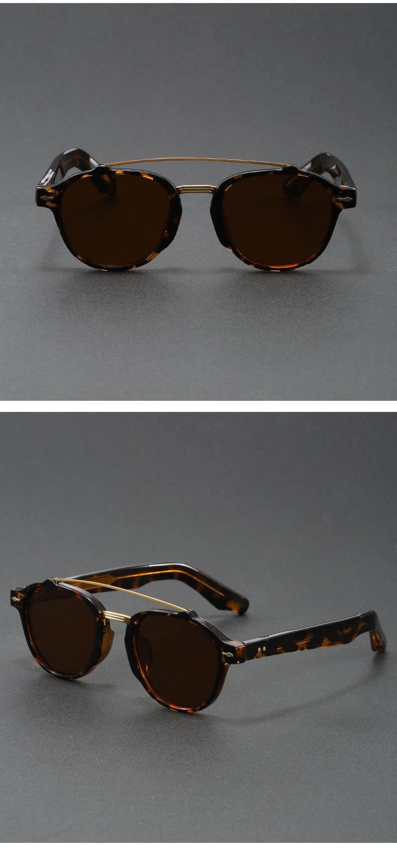 Retro Double Bridge Round Frame Slimming Sunglasses