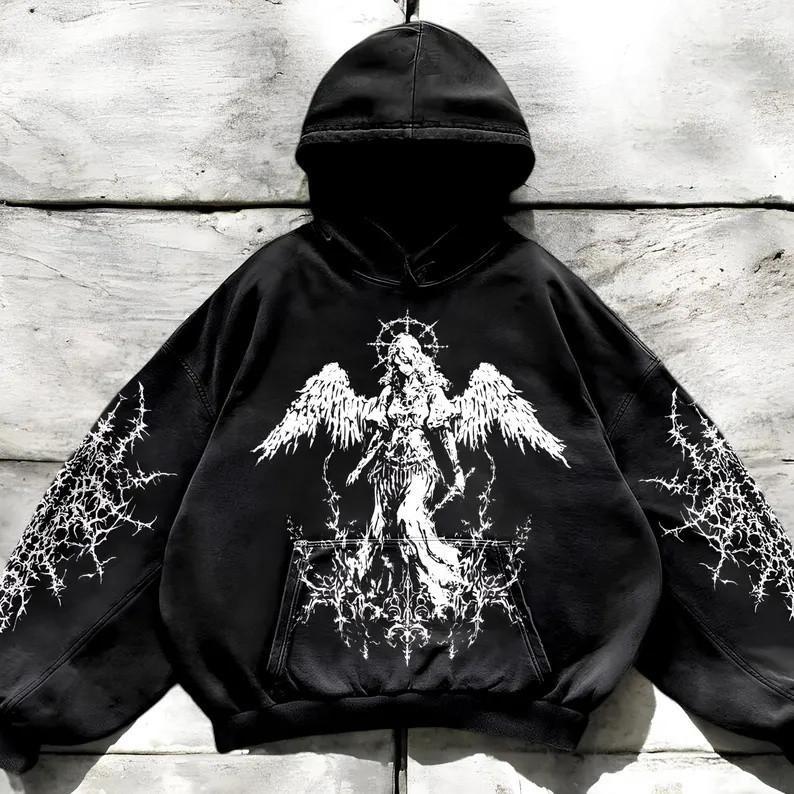 Patterned washed pullover hoodie