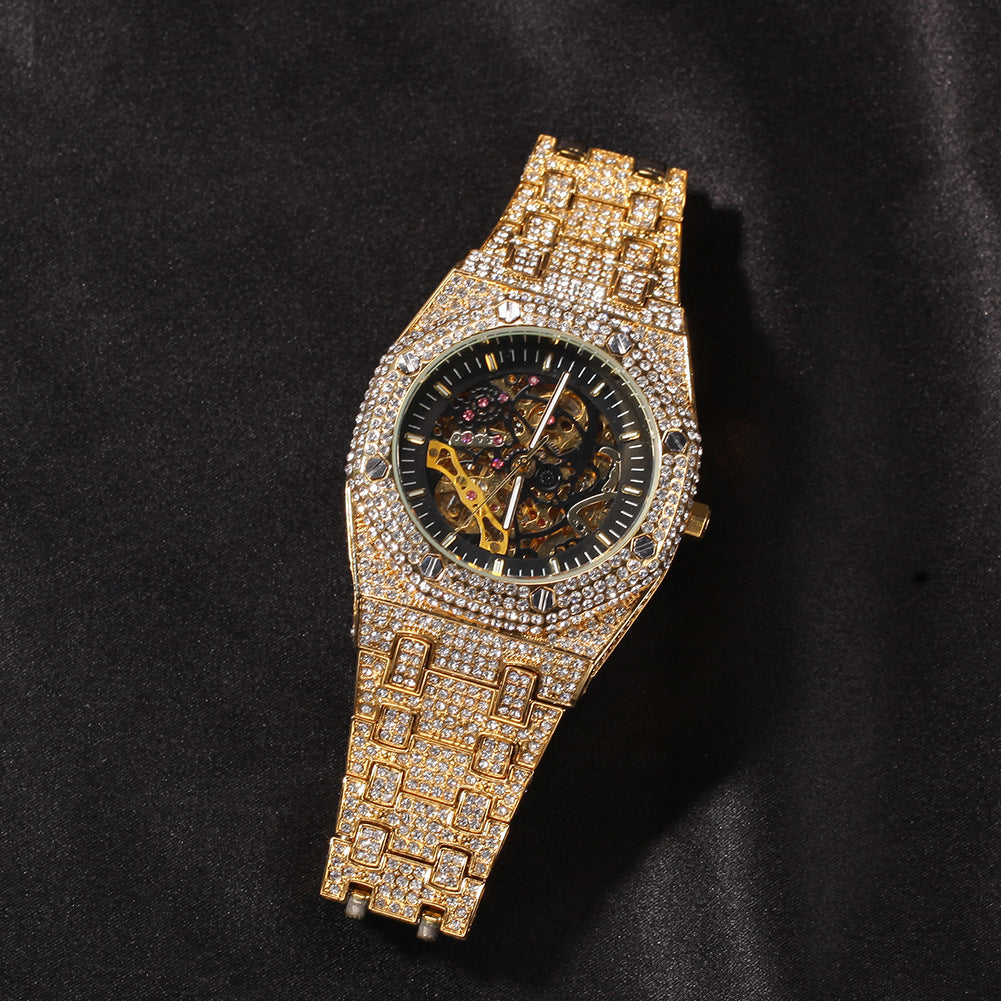 Hip Hop Full Diamond Skeleton Mechanical Watch