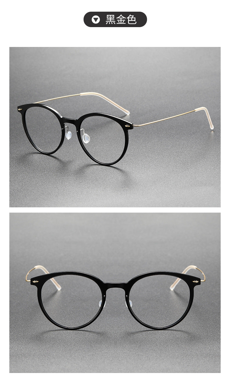 Black Round Eyeglasses Timeless Acetate & Gold Titanium Design