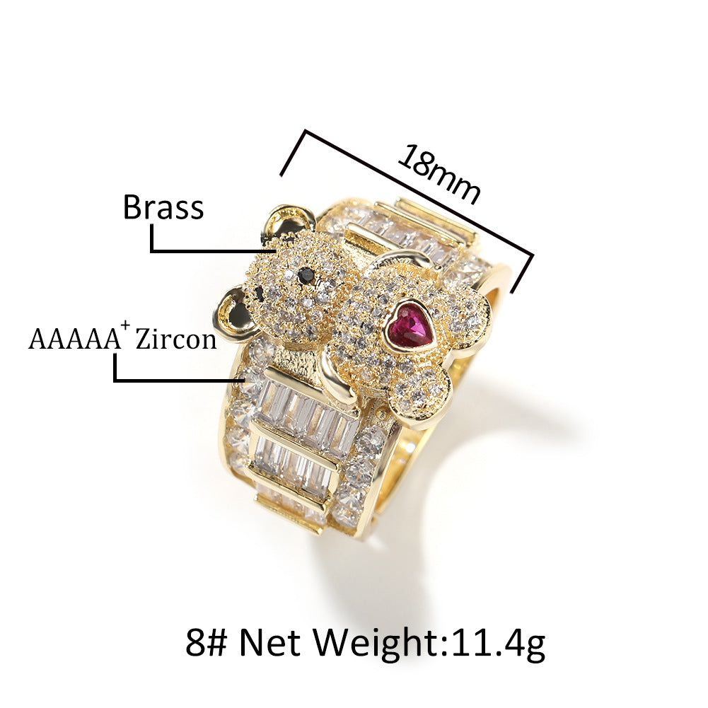 Hip-hop cute bear diamond-encrusted adjustable ring