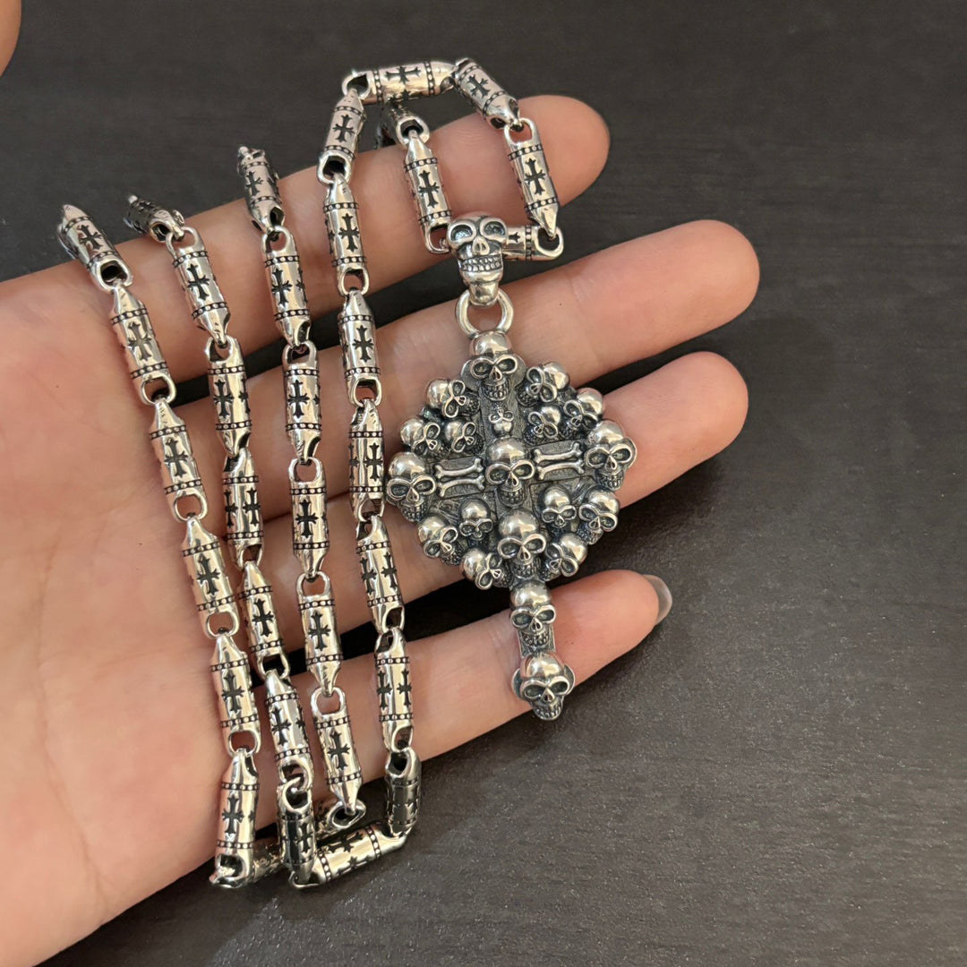 Chrome Hearts-Inspired Multi-Skull & Cross Pendant Necklace