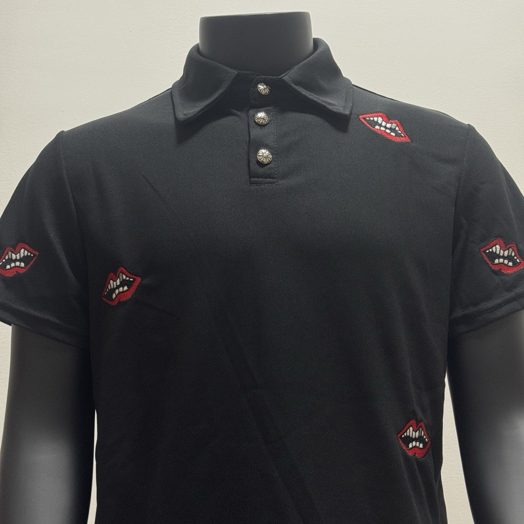 Chrome Hearts red lip print polo shirt